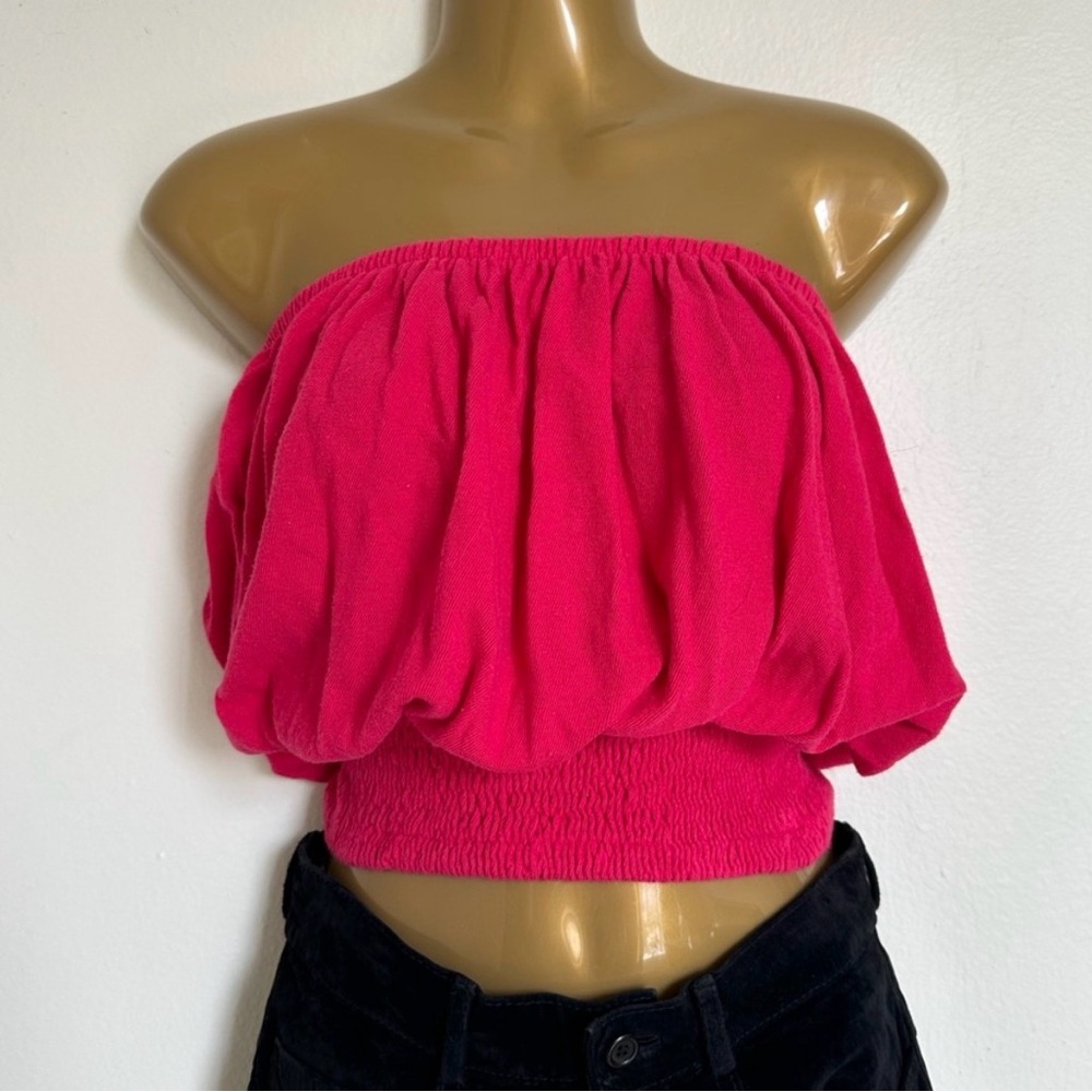 Vintage 70s Strapless Bubble Top - Hot Pink
